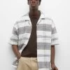 PULL & BEAR Short Sleeve Checked - Overhemd - White