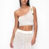 PULL & BEAR Asymmetric Crochet Crop With Tassels - Top - Beige