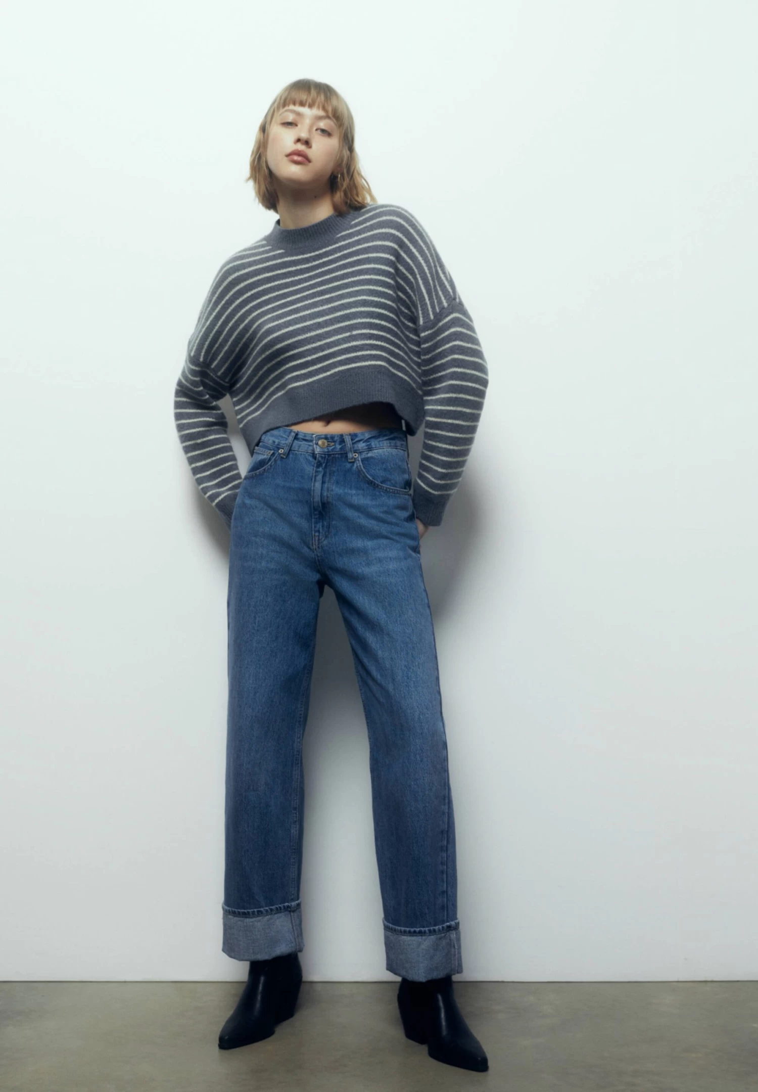 PULL & BEAR Striped Mock Turtleneck- Trui - Blue Grey 3 PULL & BEAR Striped Mock Turtleneck- Trui - Blue Grey - Afbeelding 3