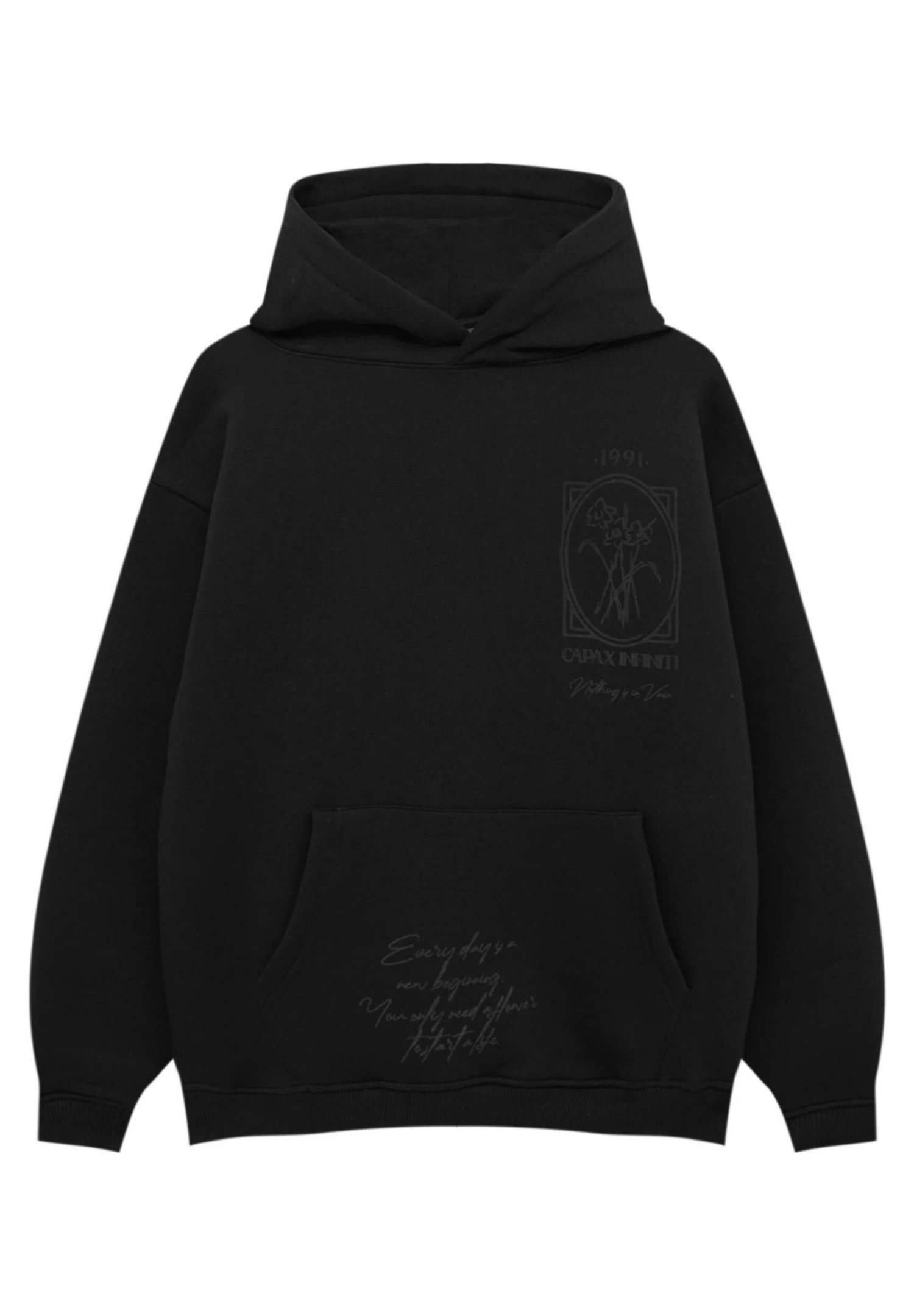 PULL & BEAR Printed - Hoodie - Mottled Black 7 PULL & BEAR Printed - Hoodie - Mottled Black - Afbeelding 7