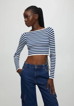 PULL & BEAR Striped Boat Neck - Trui - Blue Denim