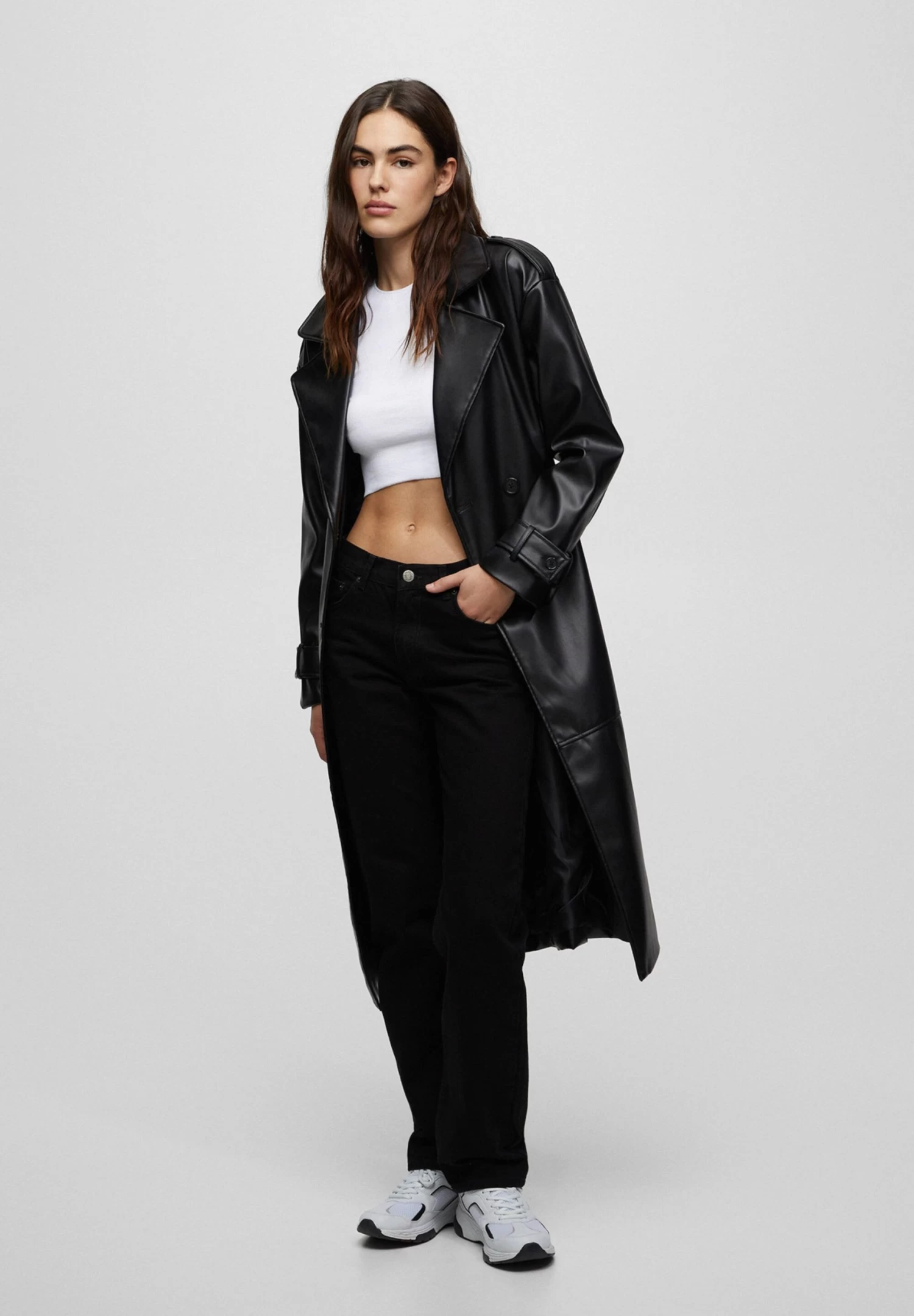 PULL & BEAR Trenchcoat - Mottled Black 1 PULL & BEAR Trenchcoat - Mottled Black