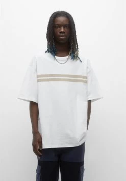 PULL & BEAR Striped Panel - T-Shirt Print - Sand