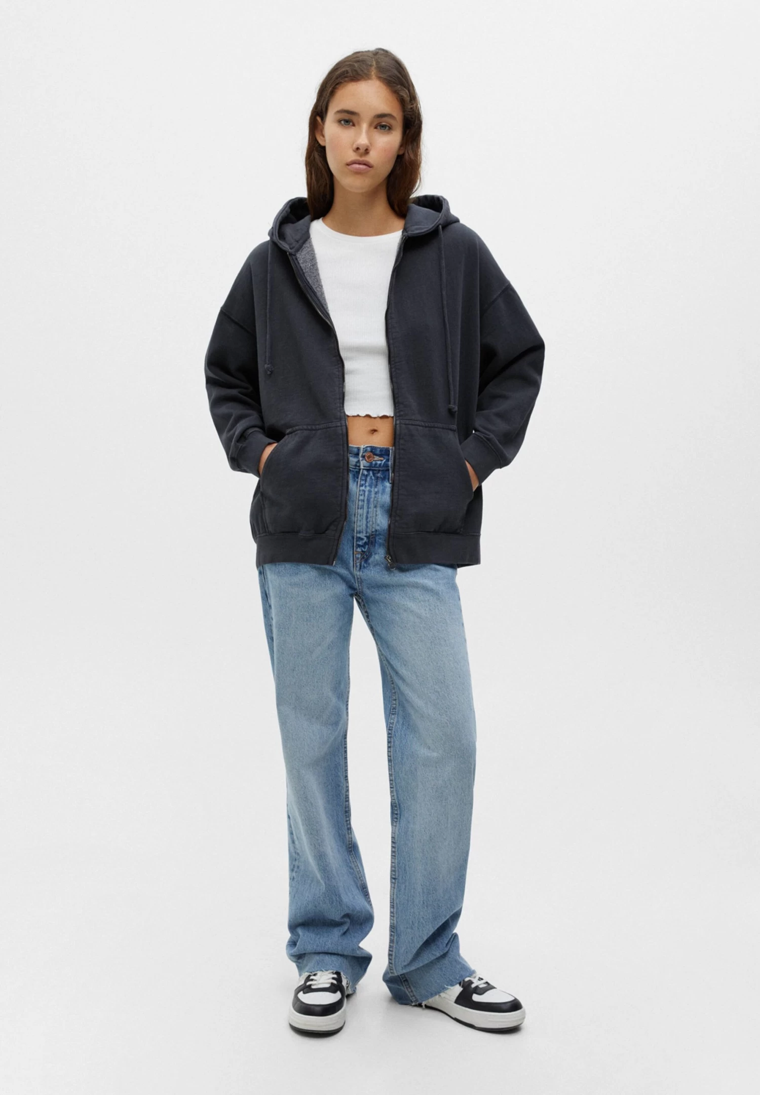 PULL & BEAR Sweater Met Rits - Mottled Dark Grey 2 PULL & BEAR Sweater Met Rits - Mottled Dark Grey - Afbeelding 2