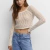 PULL & BEAR Short Open-Knit - Trui - Beige