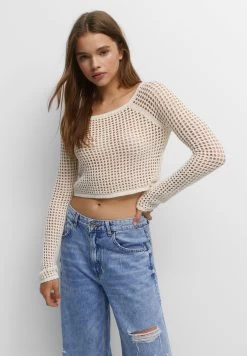 PULL & BEAR Short Open-Knit - Trui - Beige