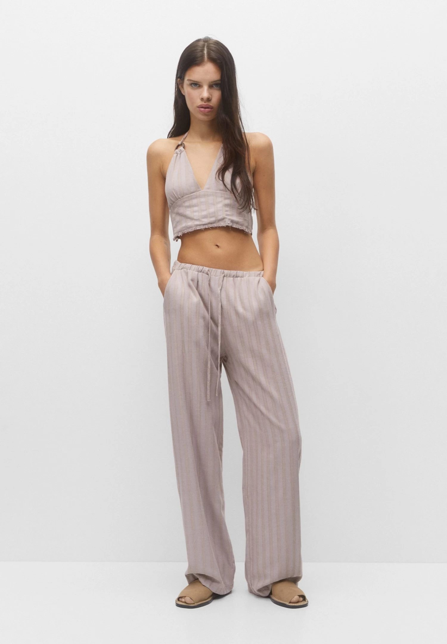 PULL & BEAR Jogger With Tie - Broek - Light Brown 2 PULL & BEAR Jogger With Tie - Broek - Light Brown - Afbeelding 2