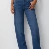 PULL & BEAR Mid Waist- Straight Leg Jeans - Dark Blue Denim
