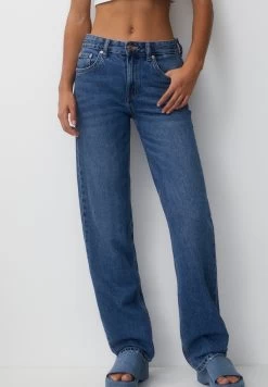 PULL & BEAR Mid Waist- Straight Leg Jeans - Dark Blue Denim