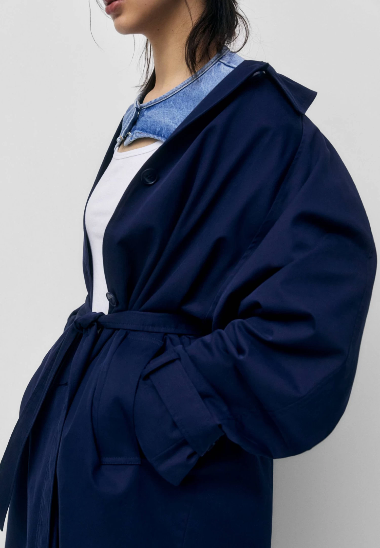 PULL & BEAR Oversized - Trenchcoat - Dark Blue 4 PULL & BEAR Oversized - Trenchcoat - Dark Blue - Afbeelding 4
