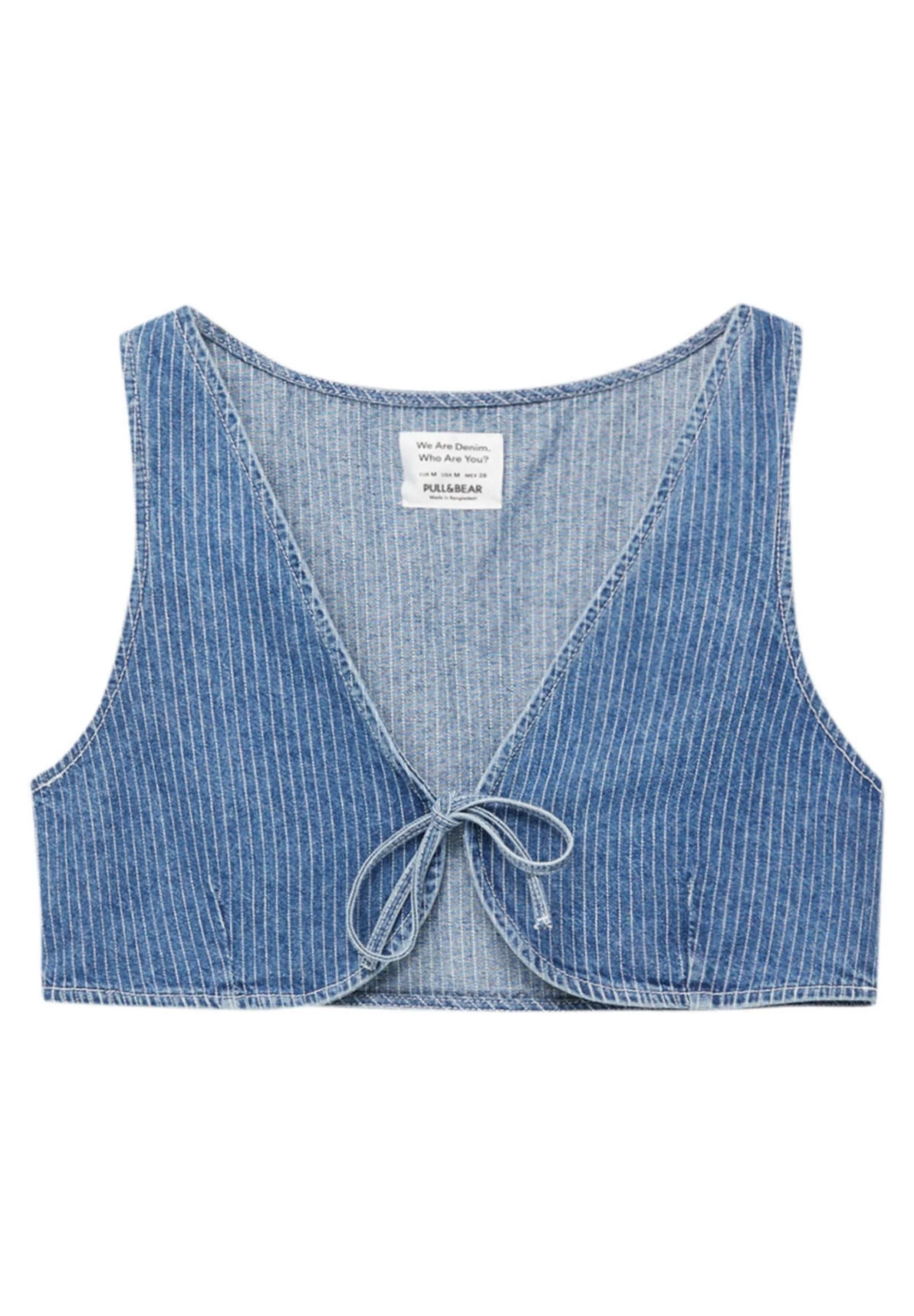PULL & BEAR Cropped Striped - Bodywarmer - Blue Denim 5 PULL & BEAR Cropped Striped - Bodywarmer - Blue Denim - Afbeelding 5