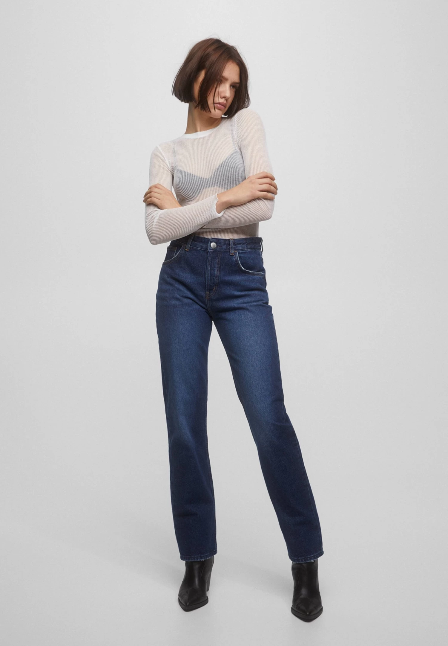 PULL & BEAR High Waist - Straight Leg Jeans - Metallic Blue 2 PULL & BEAR High Waist - Straight Leg Jeans - Metallic Blue - Afbeelding 2