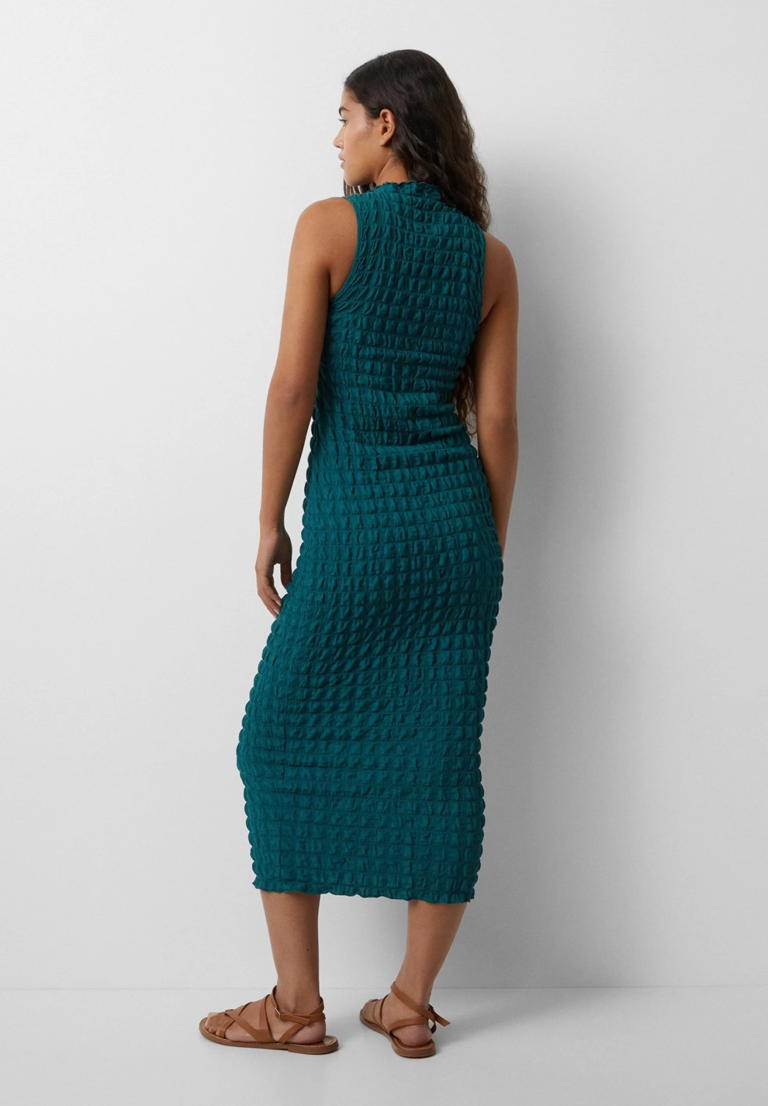 PULL & BEAR Textured Sleeveless - Midi- Jurk - Green 3 PULL & BEAR Textured Sleeveless - Midi- Jurk - Green - Afbeelding 3
