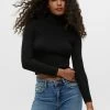 PULL & BEAR Basic Ribbed High Neck Sweater - Trui - Black