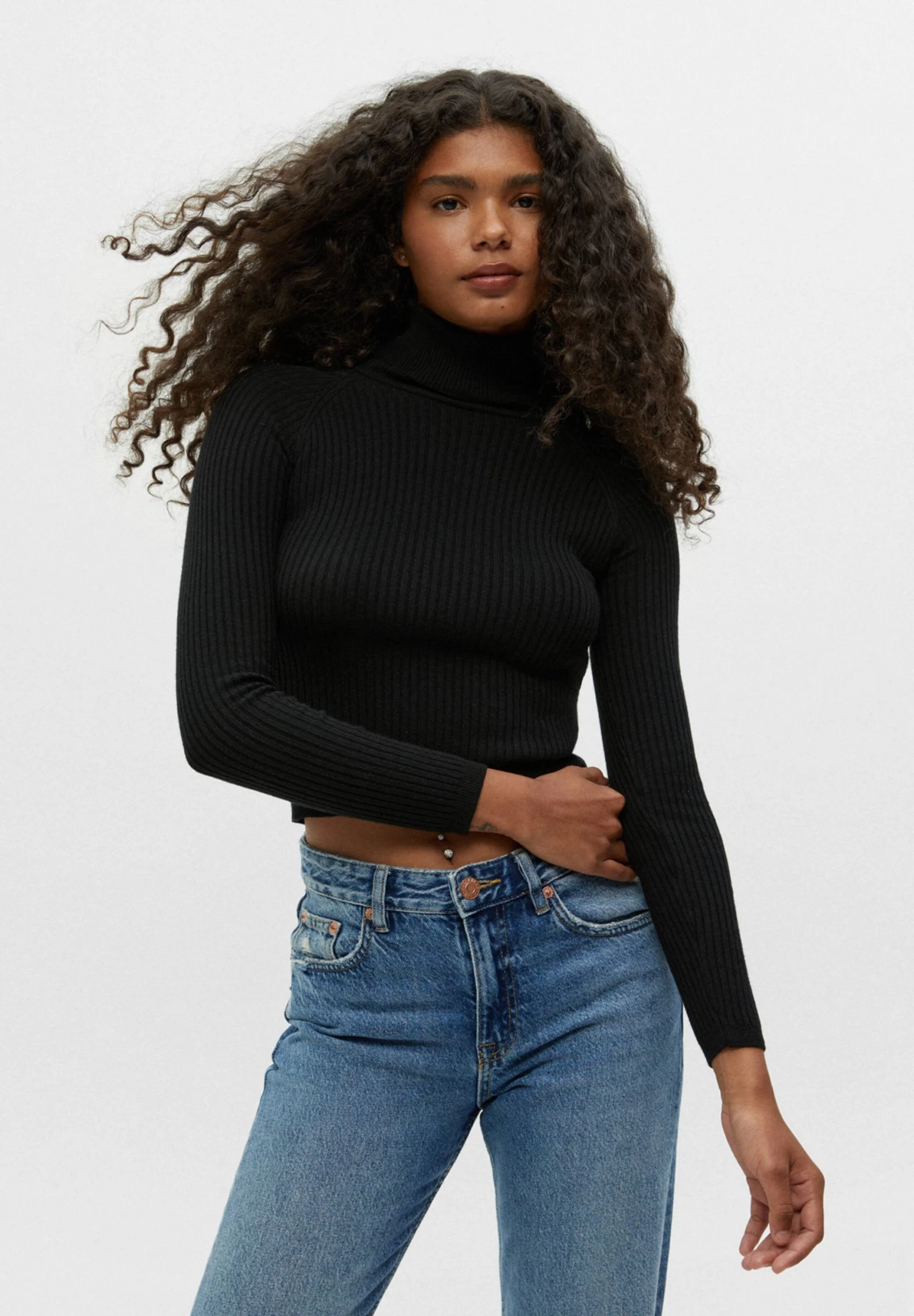 PULL & BEAR Basic Ribbed High Neck Sweater - Trui - Black 1 PULL & BEAR Basic Ribbed High Neck Sweater - Trui - Black