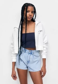 PULL & BEAR Cropped - Sweater Met Rits - White