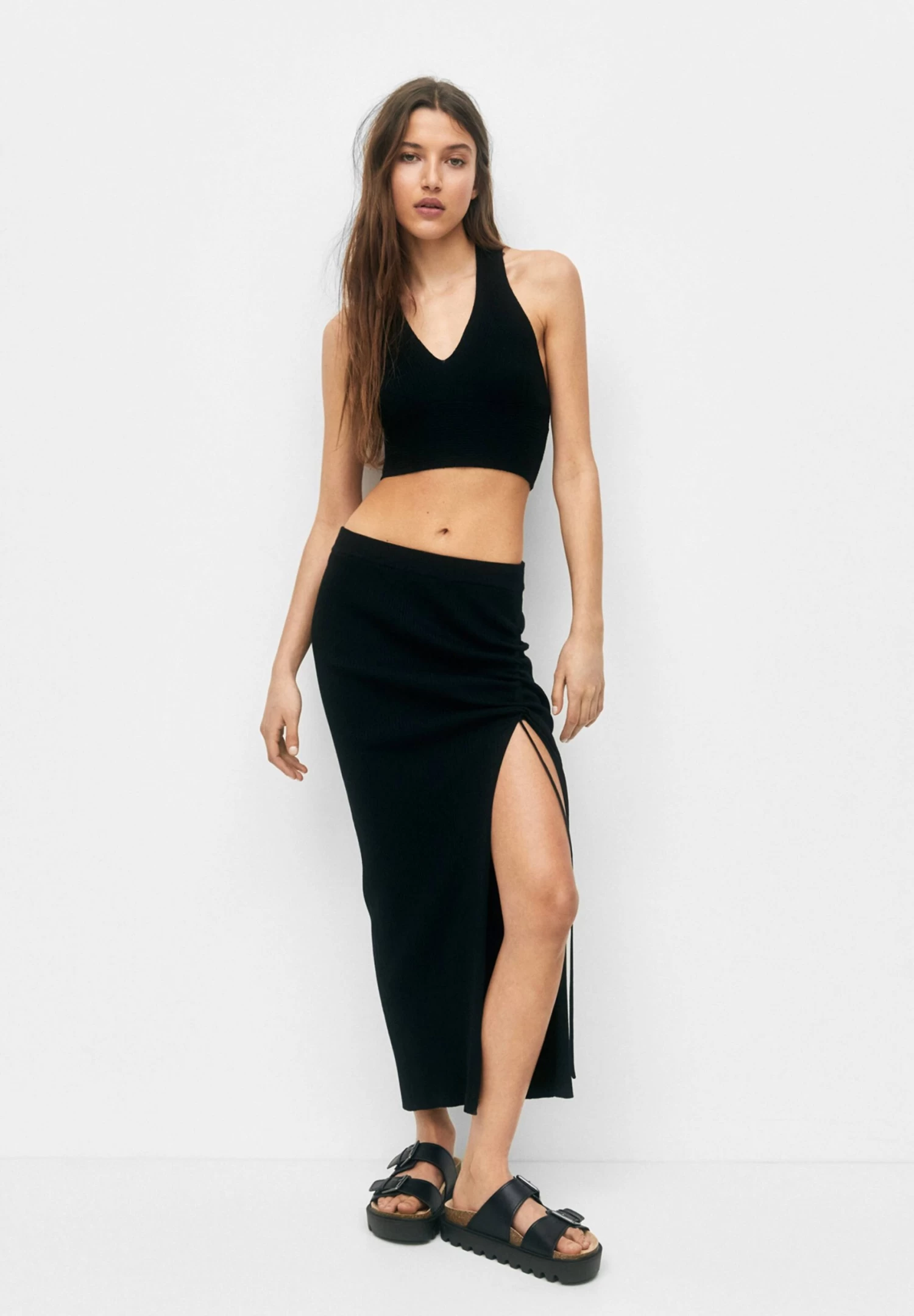 PULL & BEAR Midi With Slit - Kokerrok - Black 2 PULL & BEAR Midi With Slit - Kokerrok - Black - Afbeelding 2