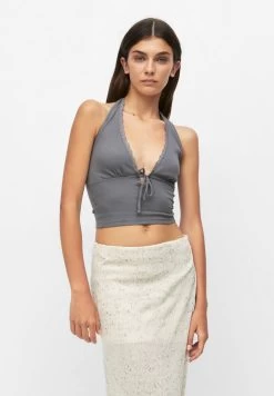 PULL & BEAR Halter Crop - Top - Grey