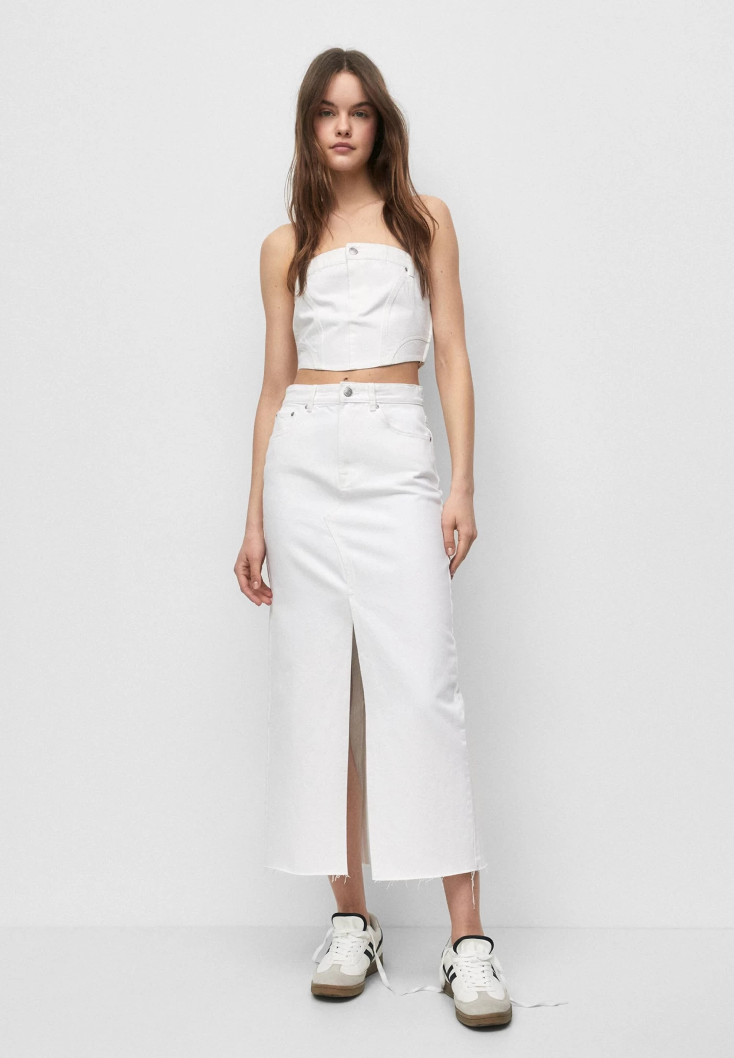 PULL & BEAR Long Denim Skirt - Kokerrok - White 2 PULL & BEAR Long Denim Skirt - Kokerrok - White - Afbeelding 2