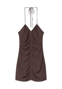 PULL & BEAR Short Gathered Halter Neck- Jurk - Brown -PULL BEAR Winkel a0b6266e656c434bb3ac76ec3b549e9c