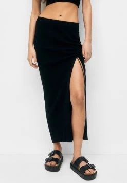 PULL & BEAR Midi With Slit - Kokerrok - Black
