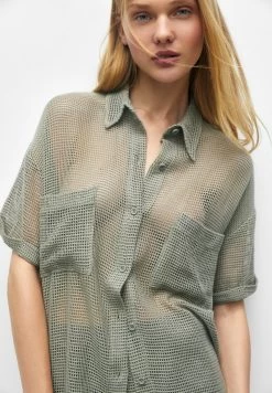 PULL & BEAR Short Sleeve - Overhemdblouse - Khaki -PULL BEAR Winkel a4678ae200af4e0dade15834a0c2e6dd