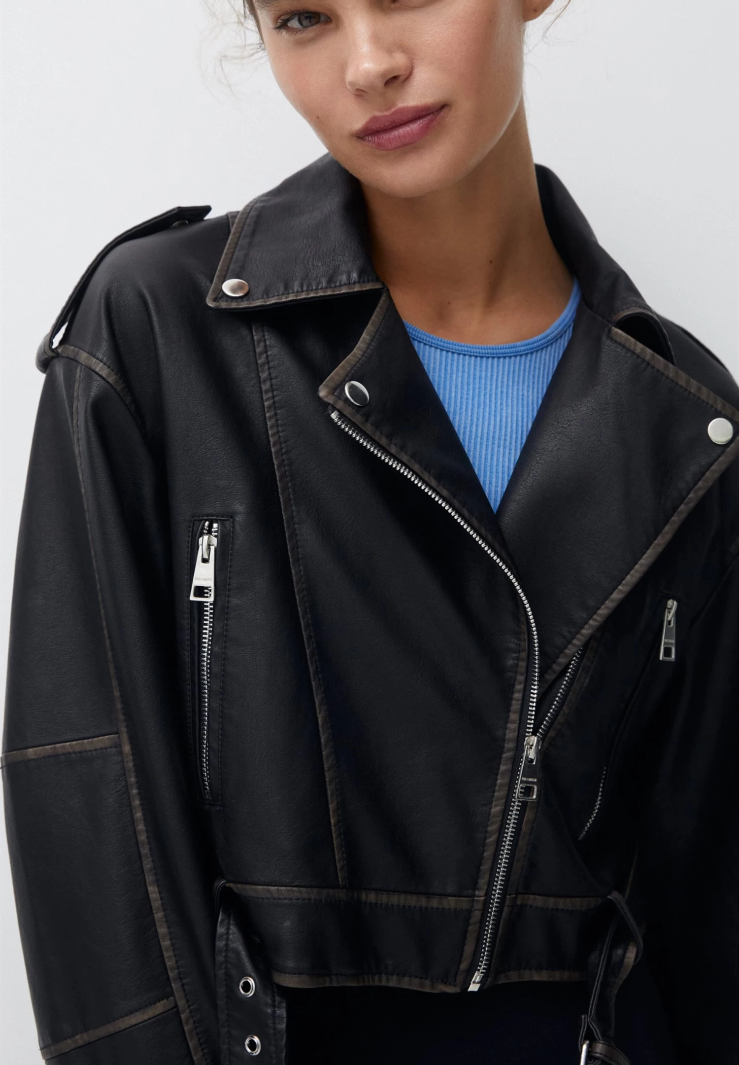 PULL & BEAR Biker- Imitatieleren Jas - Black 4 PULL & BEAR Biker- Imitatieleren Jas - Black - Afbeelding 4