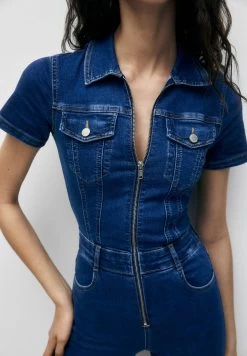 PULL & BEAR With Short Sleeves - Jumpsuit - Dark Blue Denim -PULL BEAR Winkel a6bab355e5d74ad3b51a4918f99702f5