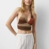 PULL & BEAR Halter - Crop - Blouse - Brown