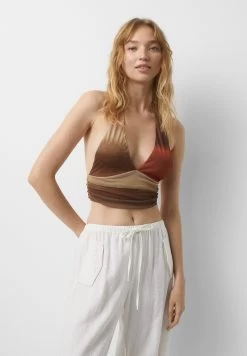 PULL & BEAR Halter - Crop - Blouse - Brown