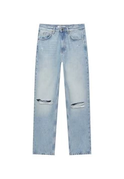 PULL & BEAR Ripped Mom - Straight Leg Jeans - Stone Blue Denim -PULL BEAR Winkel af3e26c838f54edc8e601462df63c387