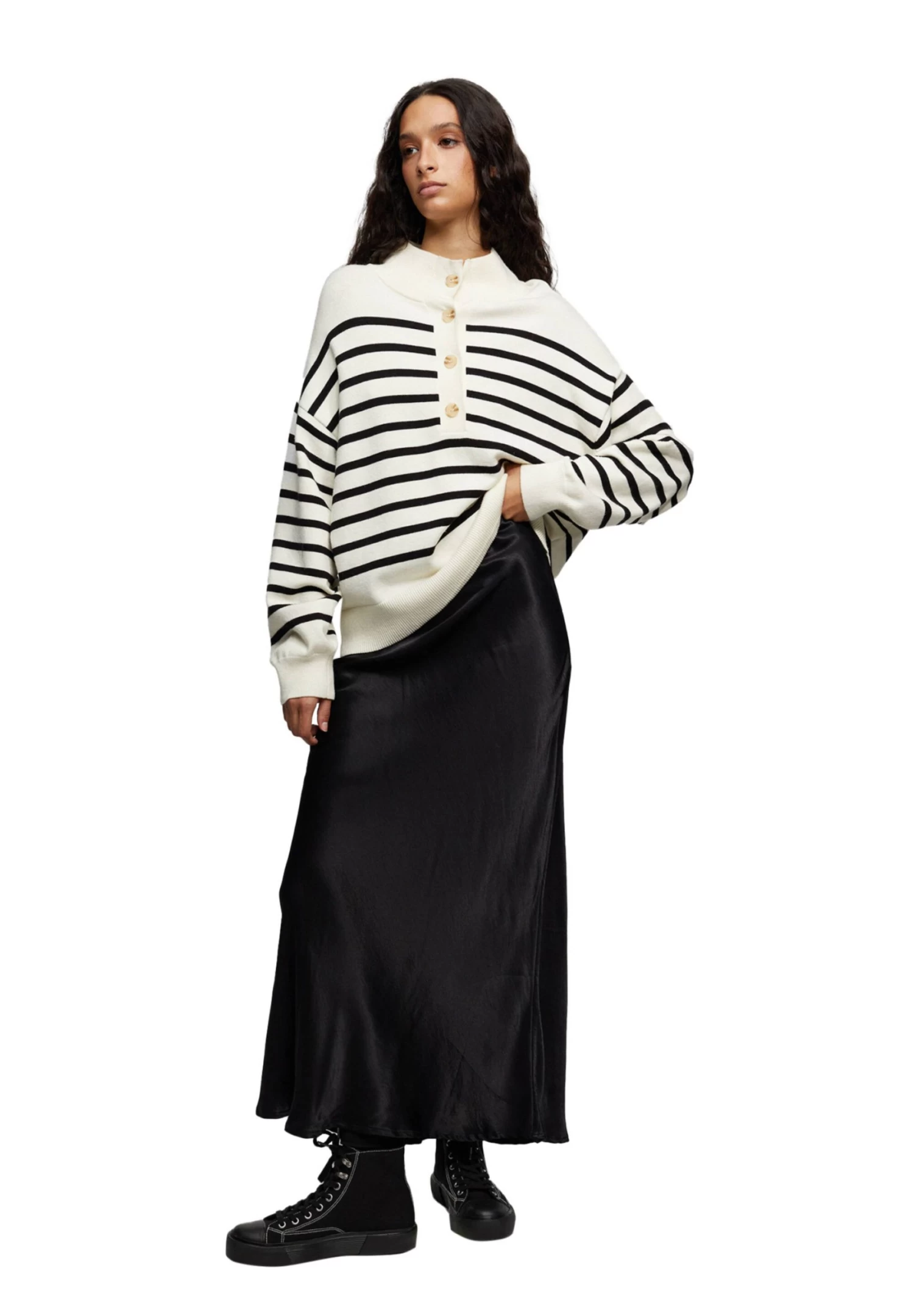 PULL & BEAR Striped With Buttons - Trui - Mottled Beige 5 PULL & BEAR Striped With Buttons - Trui - Mottled Beige - Afbeelding 5