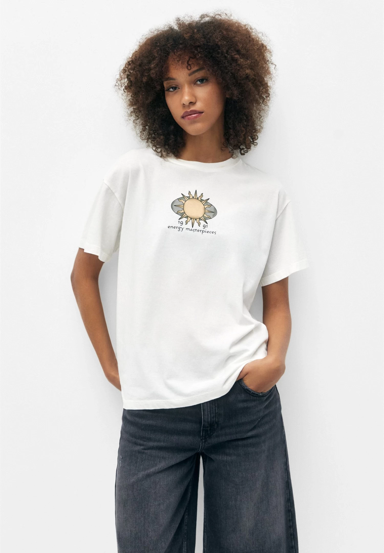 PULL & BEAR Short Sleeve - T-Shirt Print - White 1 PULL & BEAR Short Sleeve - T-Shirt Print - White