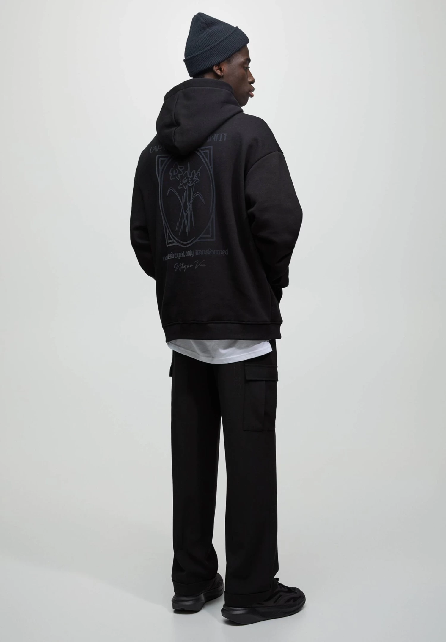 PULL & BEAR Printed - Hoodie - Mottled Black 3 PULL & BEAR Printed - Hoodie - Mottled Black - Afbeelding 3