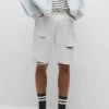 PULL & BEAR Bermuda With Ripped Legs - Jeansshort - White Denim