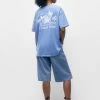 PULL & BEAR Short Sleeve- T-Shirt Print - Blue