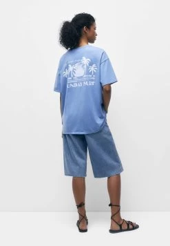 PULL & BEAR Short Sleeve- T-Shirt Print - Blue