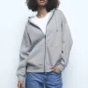 PULL & BEAR Basic Oversize- Sweater Met Rits - Grey
