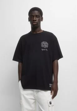 PULL & BEAR Short Sleeve Brooklyn Streets - T-Shirt Print - Black