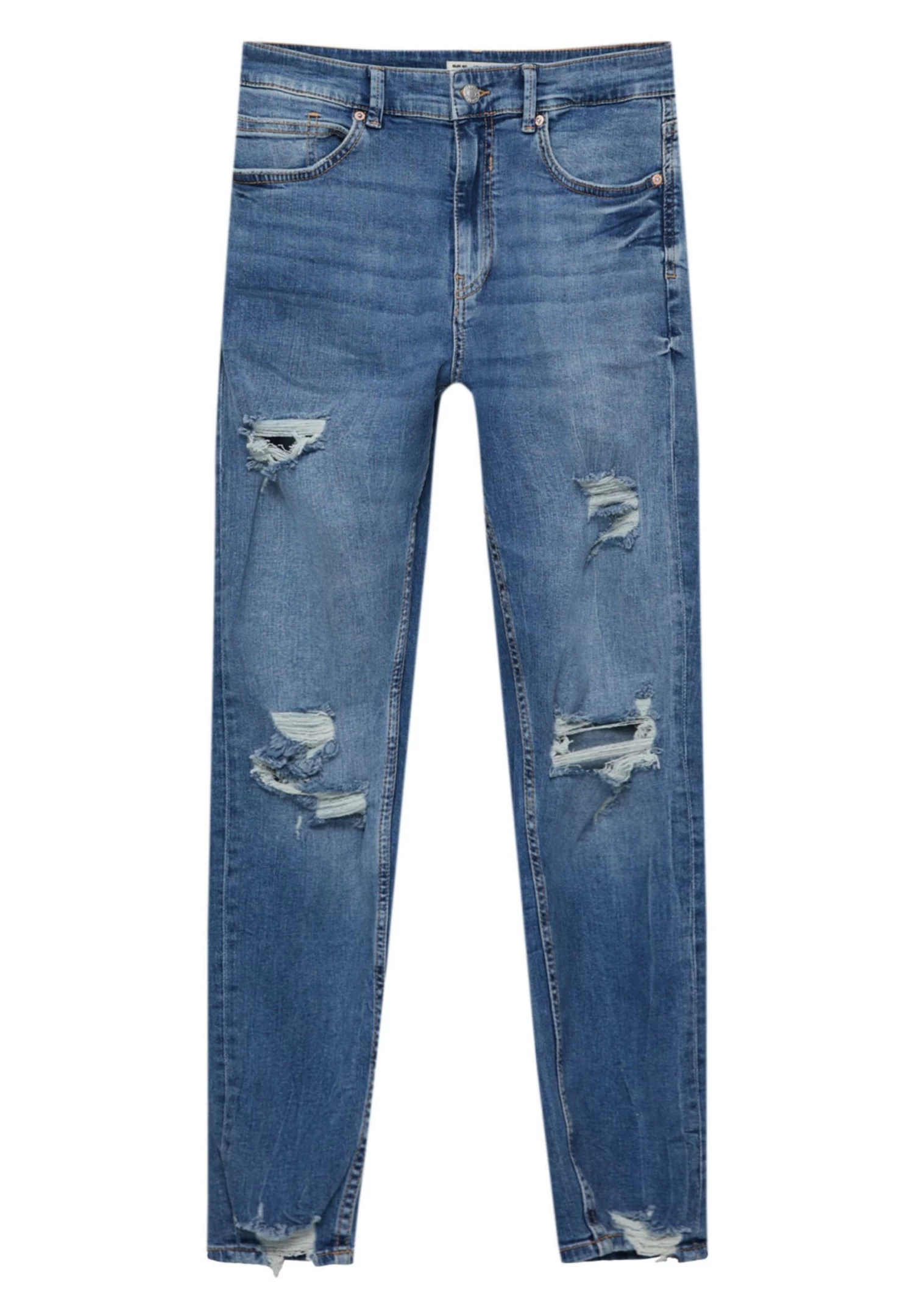 PULL & BEAR Ripped Carrot Fit - Slim Fit Jeans - Blue Denim 6 PULL & BEAR Ripped Carrot Fit - Slim Fit Jeans - Blue Denim - Afbeelding 6