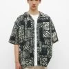 PULL & BEAR Short Sleeve Printed - Overhemd - Black