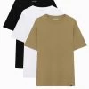 PULL & BEAR 3 Pack - T-Shirt Basic - Brown/Black/White