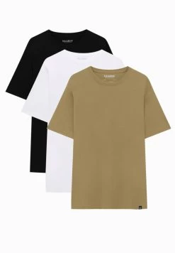 PULL & BEAR 3 Pack - T-Shirt Basic - Brown/Black/White