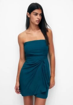 PULL & BEAR Bandeau Mini In Draped Fabric - Cocktailjurk - Green