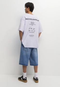 PULL & BEAR The Creation Of Adam - T-Shirt Print - Lilac