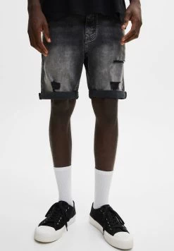 PULL & BEAR With Drawstring Waist - Jeansshort - Mottled Dark Grey