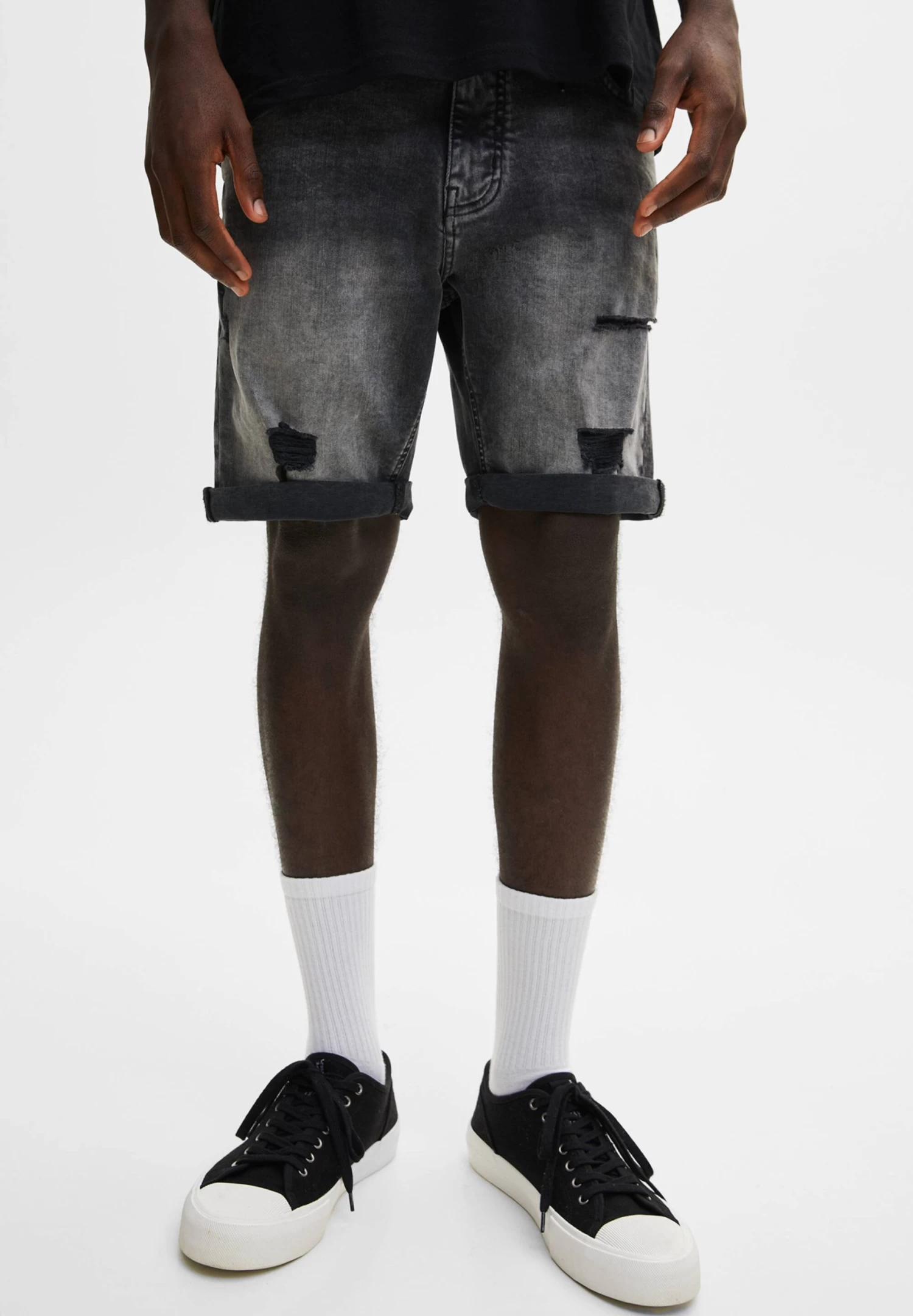 PULL & BEAR With Drawstring Waist - Jeansshort - Mottled Dark Grey 1 PULL & BEAR With Drawstring Waist - Jeansshort - Mottled Dark Grey