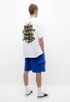 PULL & BEAR The Sea Is Calling You - T-Shirt Print - White