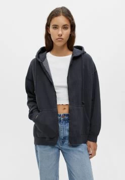 PULL & BEAR Sweater Met Rits - Mottled Dark Grey