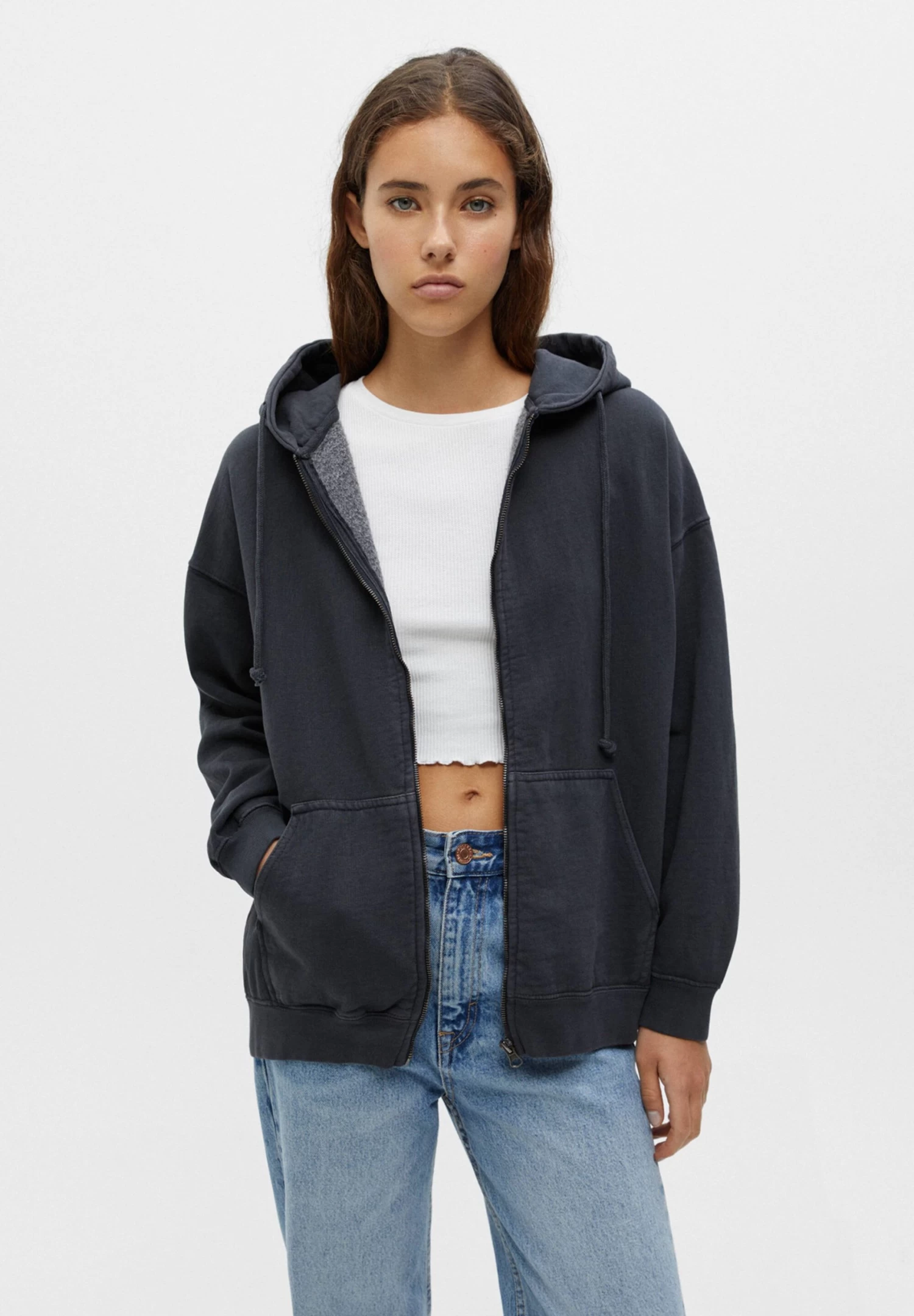 PULL & BEAR Sweater Met Rits - Mottled Dark Grey 1 PULL & BEAR Sweater Met Rits - Mottled Dark Grey